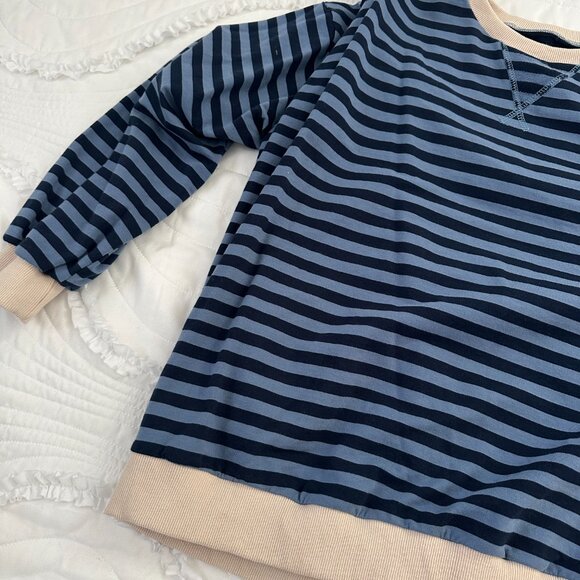 Women Oversized Striped Color Block Long Sleeve Crew Neck Sweatshirt - Picture 3 of 6